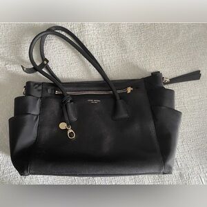 EUC $365! HENRI BENDEL BLACK LEATHER/PURPLE NYLON LARGE TOTE/DIAPER BAG-NO PAD